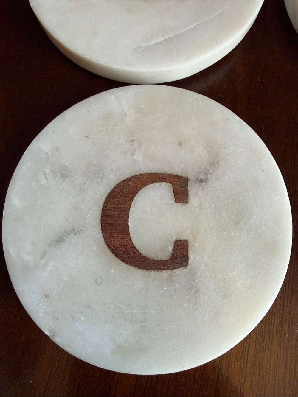 Pottery Barn Monogram Coasters Handcrafted Marble & Acacia Wood Letter C Initial - Picture 5 of 9